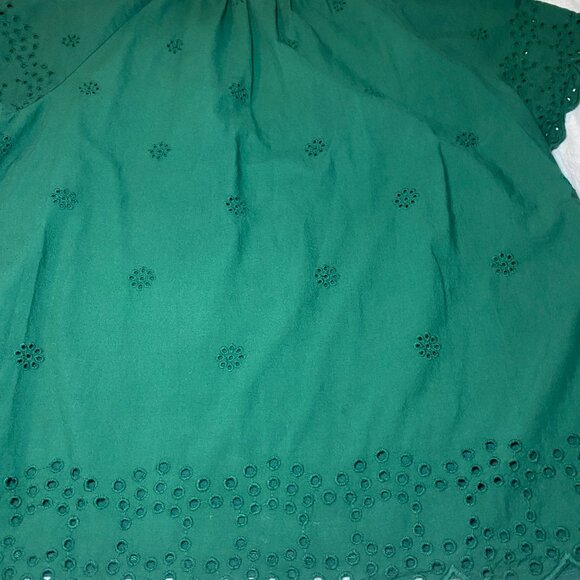 LC Lauren Conrad Peasant Blouse Womens L Drk Green Embroidery Flutter Sleeve EUC - Picture 12 of 12